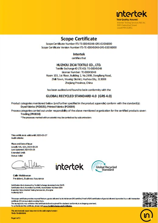 SC-GRS-Certificate v.4.0-HUZHOU ZICAI TEXTILE CO.,LTD.(1) SC-GRS-Certificate v.4.0-HUZHOU ZICAI TEXTILE CO.,LTD.(1)